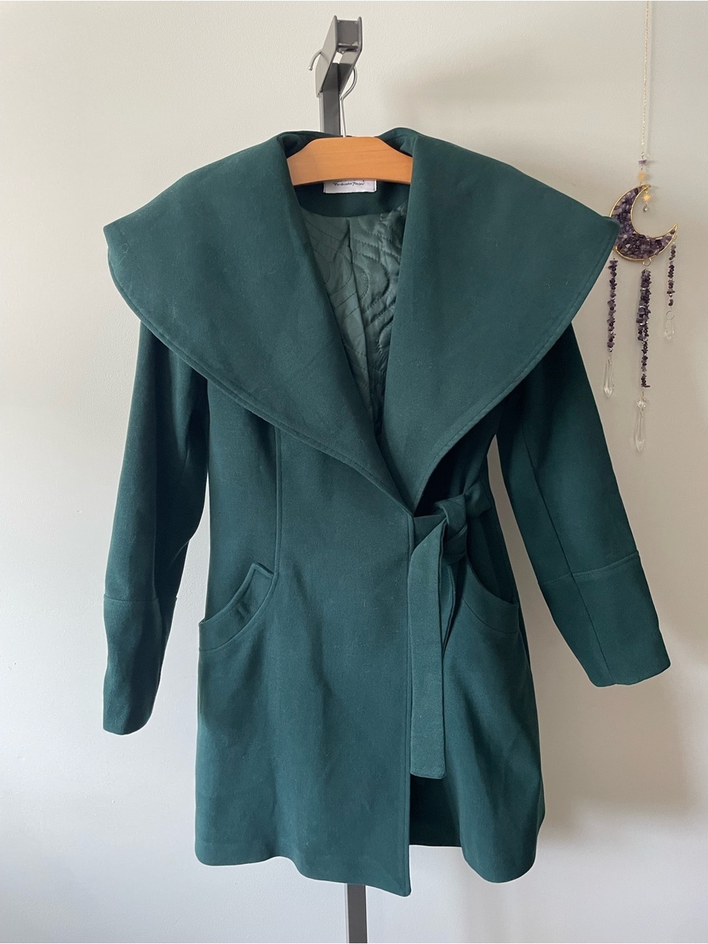 Esin 100% Cashmere Wrap Hooded Jacket Coat Forest Green Turkish